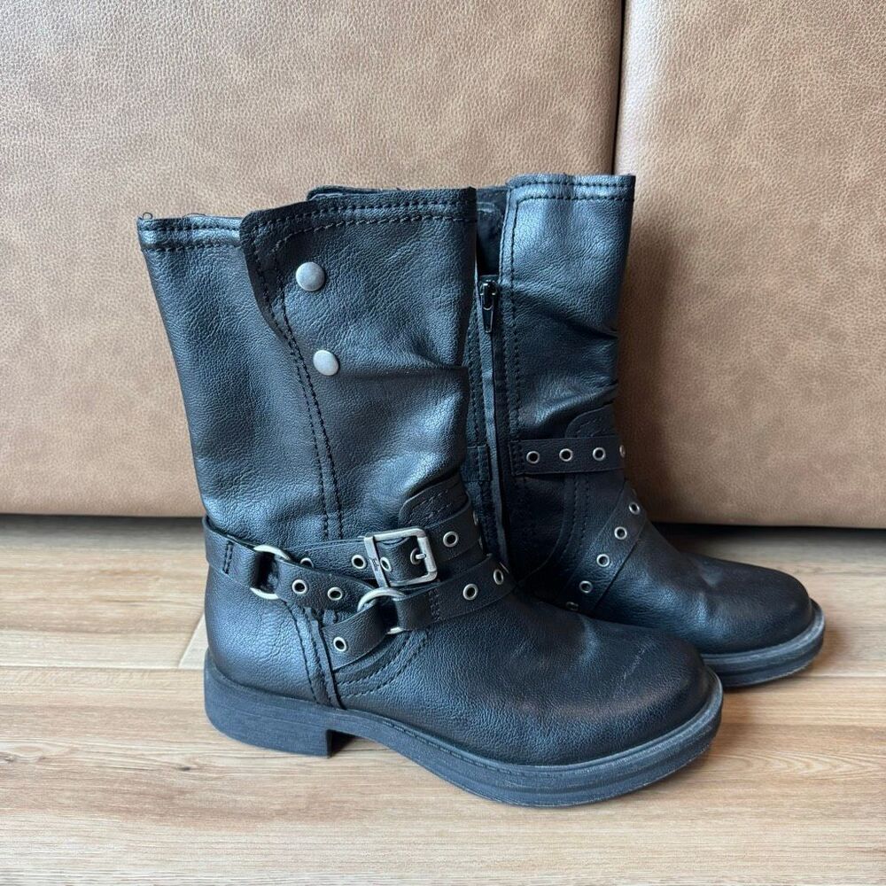 Zodiac Faith Black Faux Leather Moto Slouch Mid Calf Boots Grunge Biker 7 Ankle - Picture 2 of 7